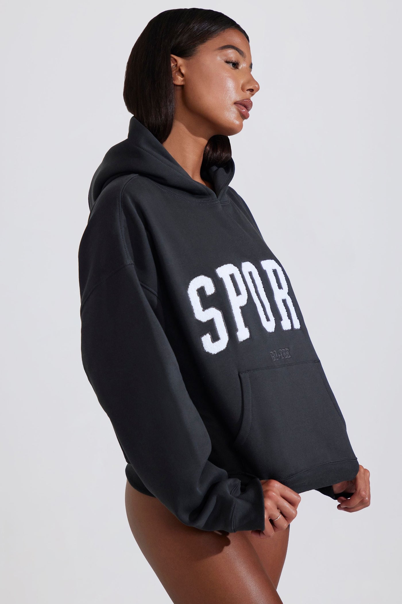 Siyah Renkli Yumuşak Pamuklu Polar Oversize Kapüşonlu Sweatshirt