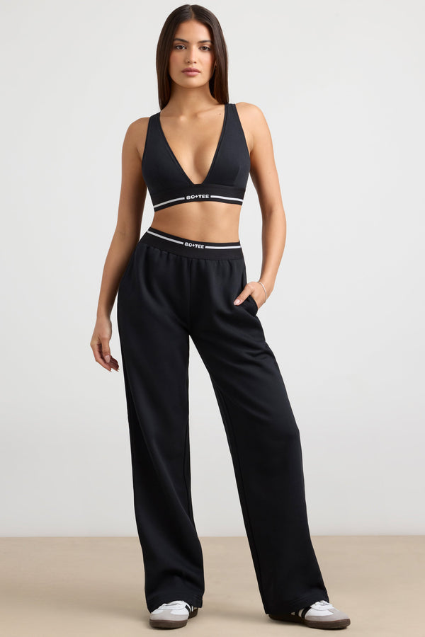 Siyah Yüksek Bel Düz Paça Jogger Pantolon