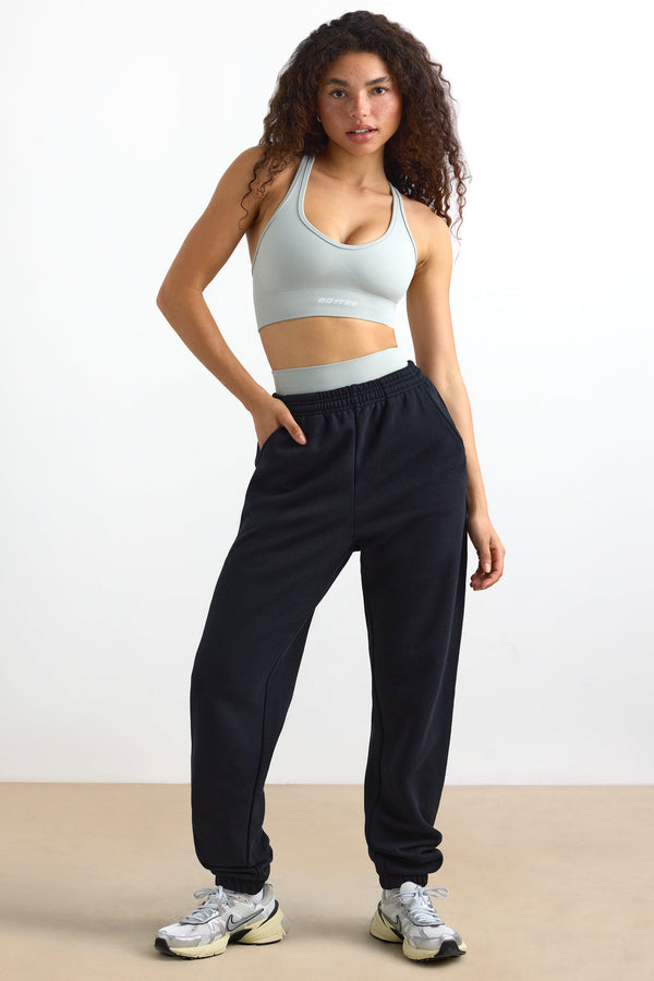 Siyah Orta Bel Jogger Pantolon