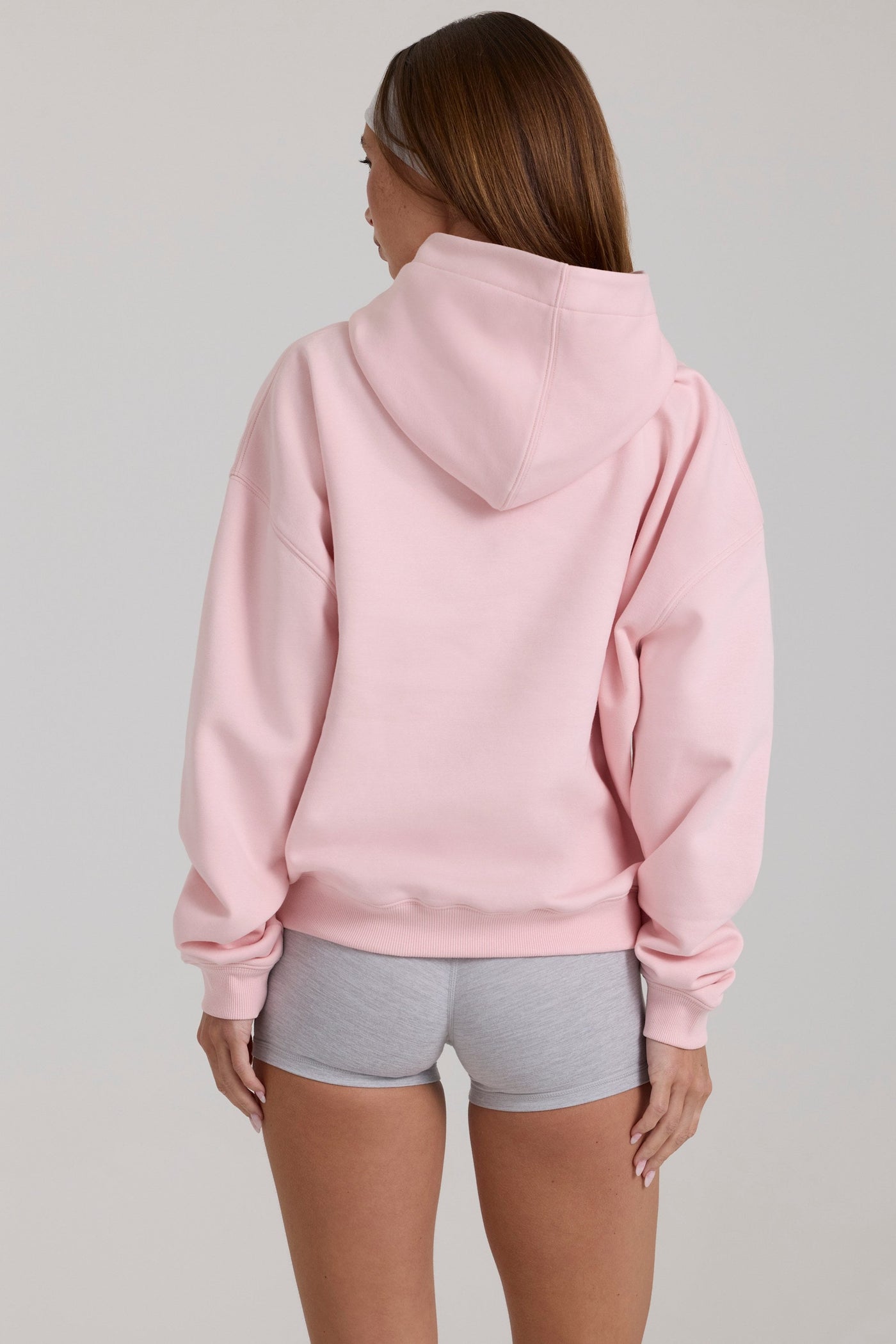 Pudra Pembesi Aplike Detaylı Büyük Beden Kapüşonlu Sweatshirt