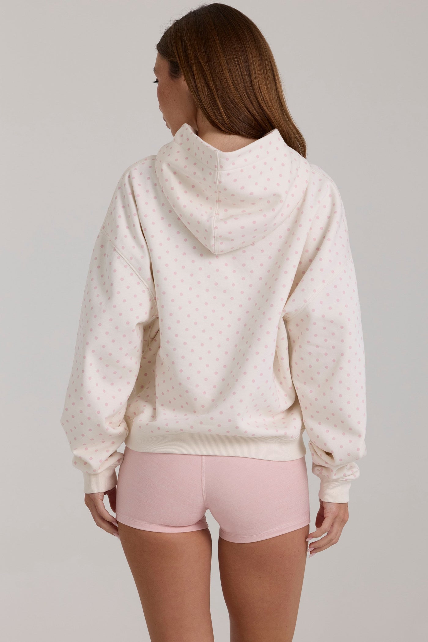 Fildişi Puantiyeli Büyük Beden Aplike Kapüşonlu Sweatshirt