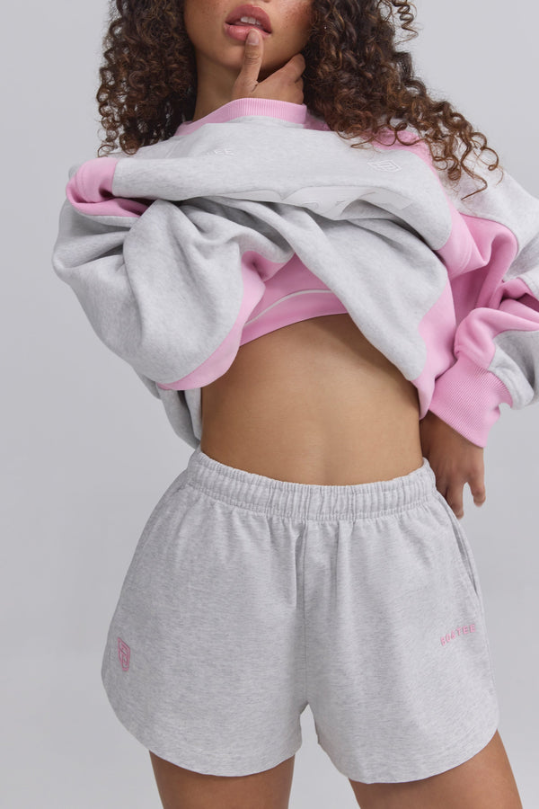 Gri Marl Lastikli Mini Şort