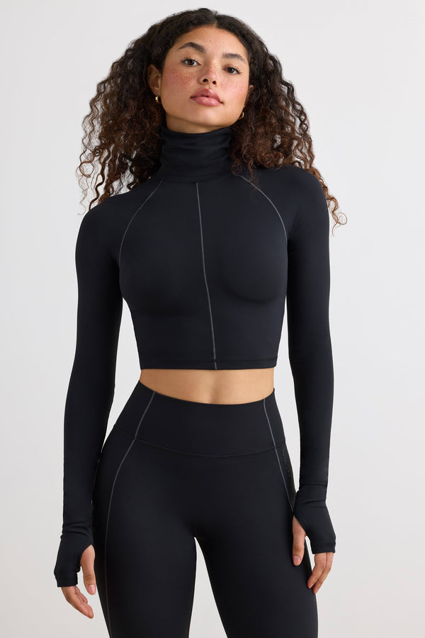 Siyah Soft Active Turtleneck Crop Top
