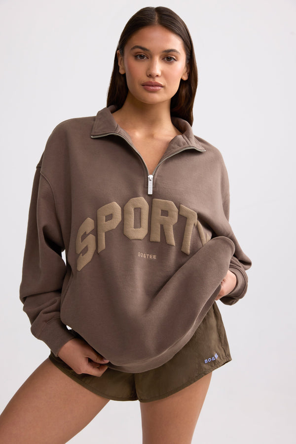 Espresso Rengi Çeyrek Fermuarlı Sweatshirt