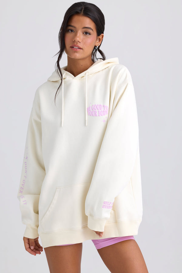 Yumurta Kabuğu Rengi Büyük Boy Kapüşonlu Sweatshirt