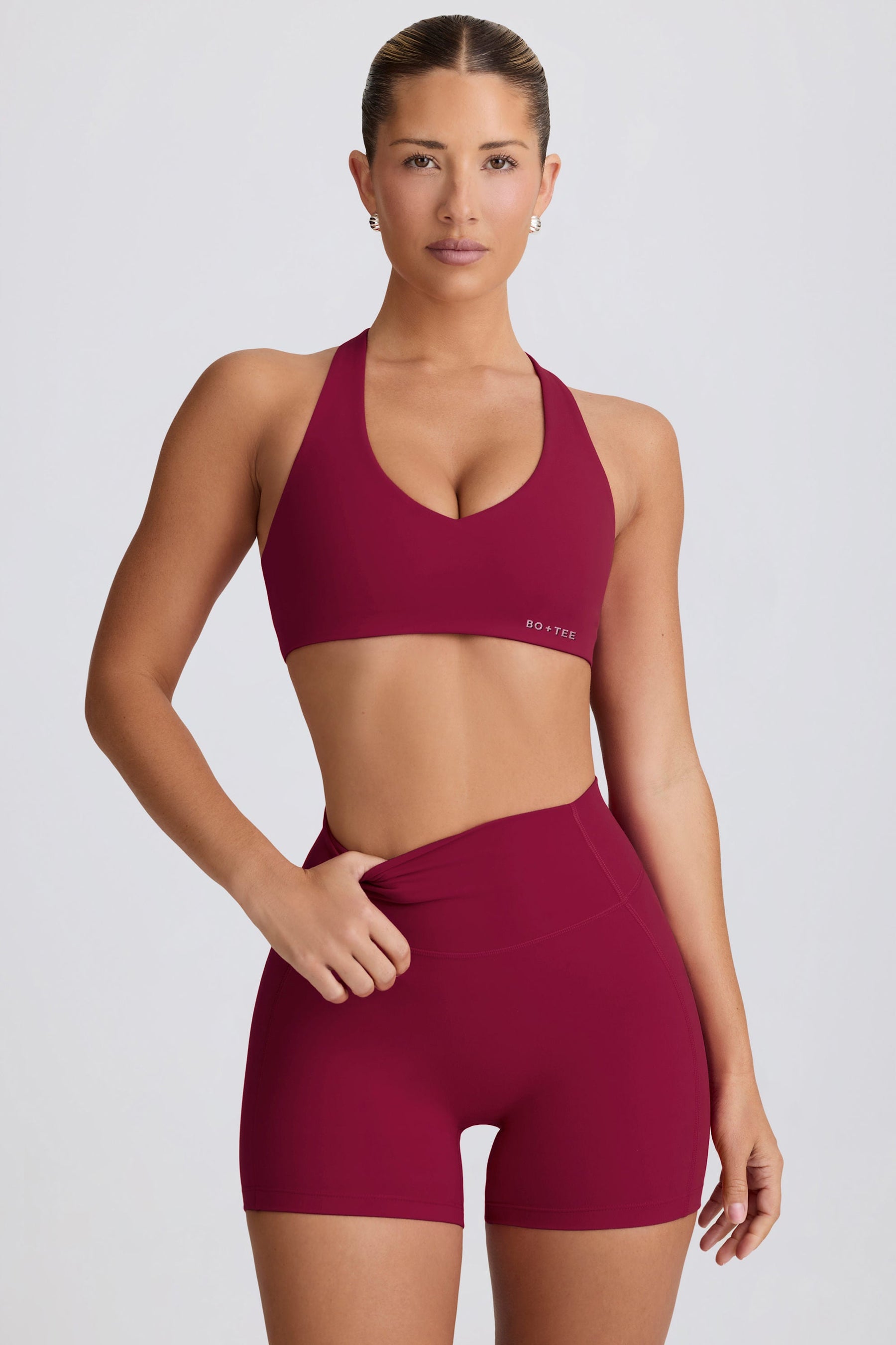 Bordo Renkli Yumuşak Aktif V Yaka Spor Sütyeni