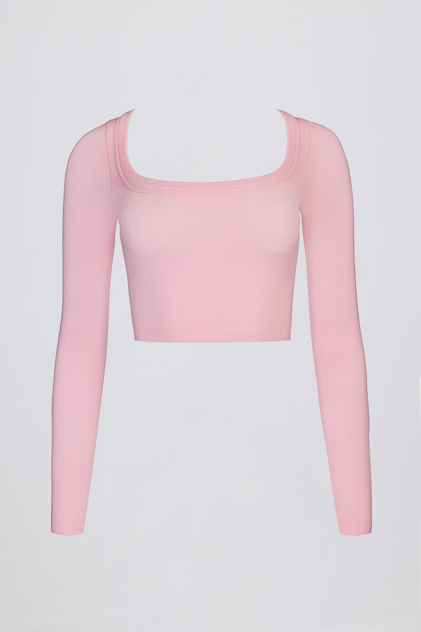 Pudra Pembesi Renginde Dikişsiz Yumuşak Fitilli Kesimli Crop Top