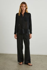 Charlı Gömlek - Siyah Gölge Çizgili