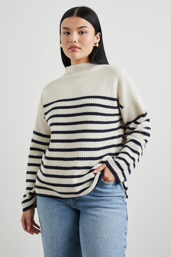 Claudıa Sweater - Krem Lacivert Çizgili