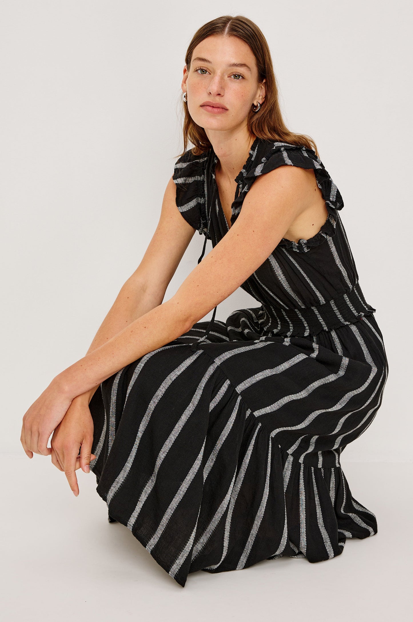 Bahçe Elbisesi - Ash Leno Çizgili