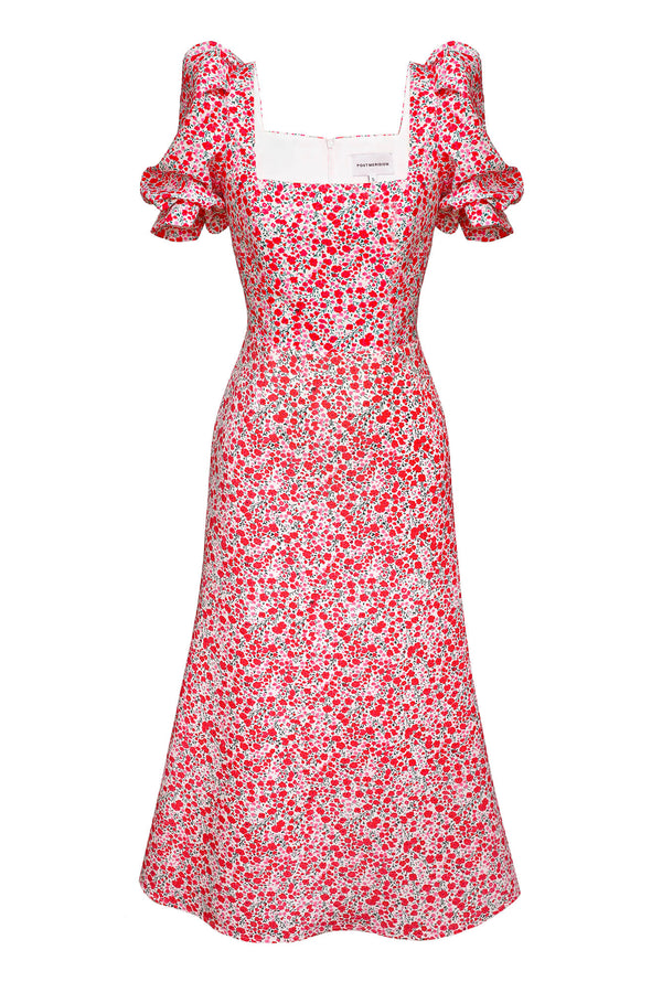 Godet Silhouette Kare Yaka Midi Elbise