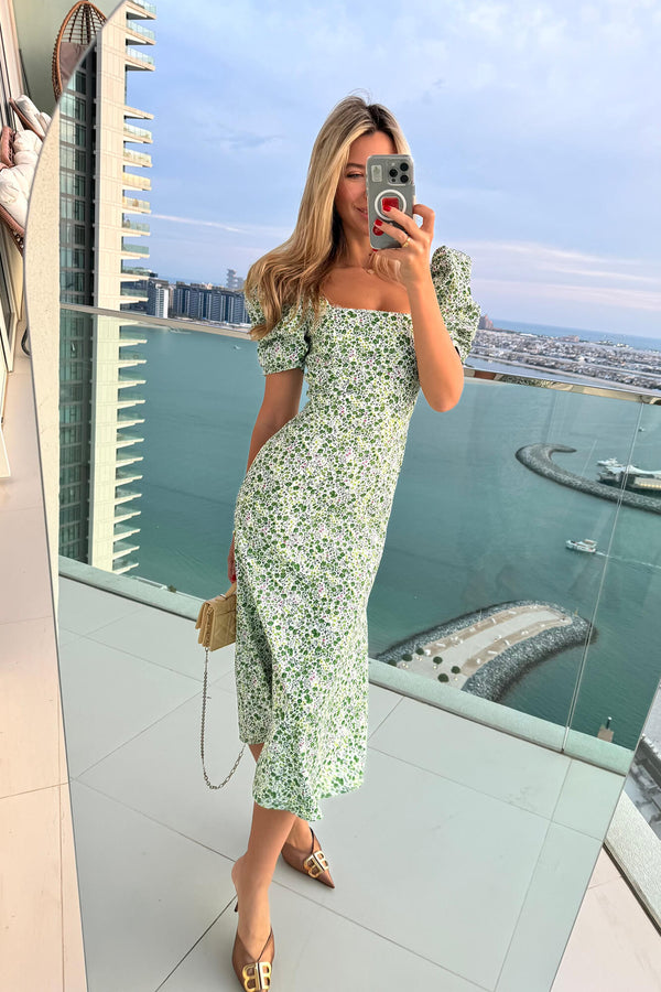 Godet Silhouette Kare Yaka Midi Elbise