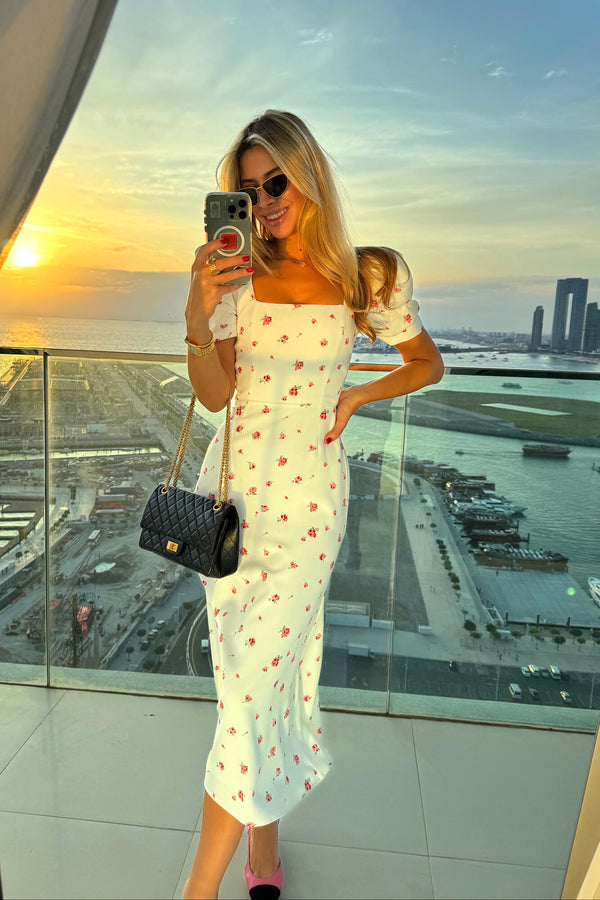 Godet Silhouette Kare Yaka Midi Elbise