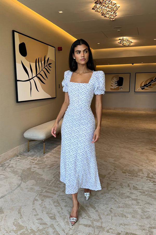 Godet Silhouette Kare Yaka Midi Elbise