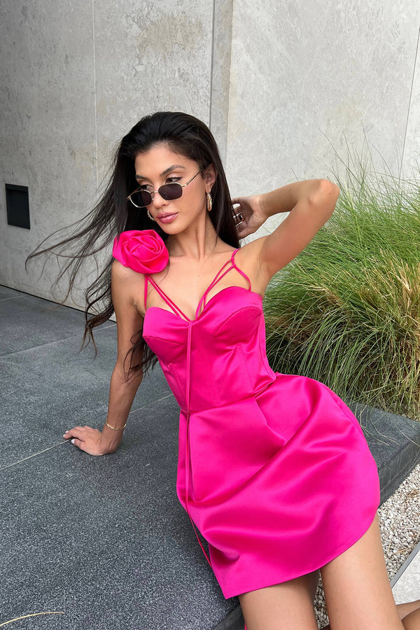 Gül Detaylı Çan Korse Mini Elbise