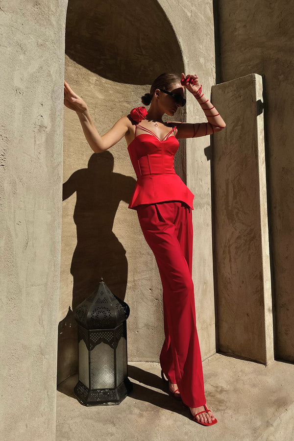 Gül Detaylı Saten Büstiyer Üst