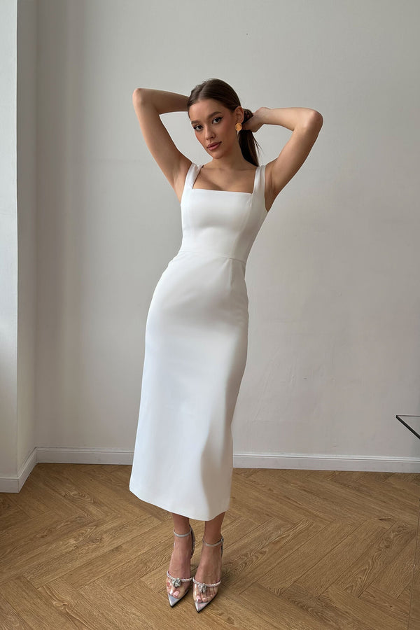 Kare Yaka Midi Elbise