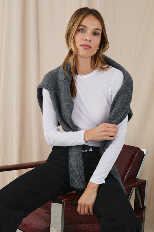 Uzun Kollu Yuvarlak Yaka Tişört - Beyaz