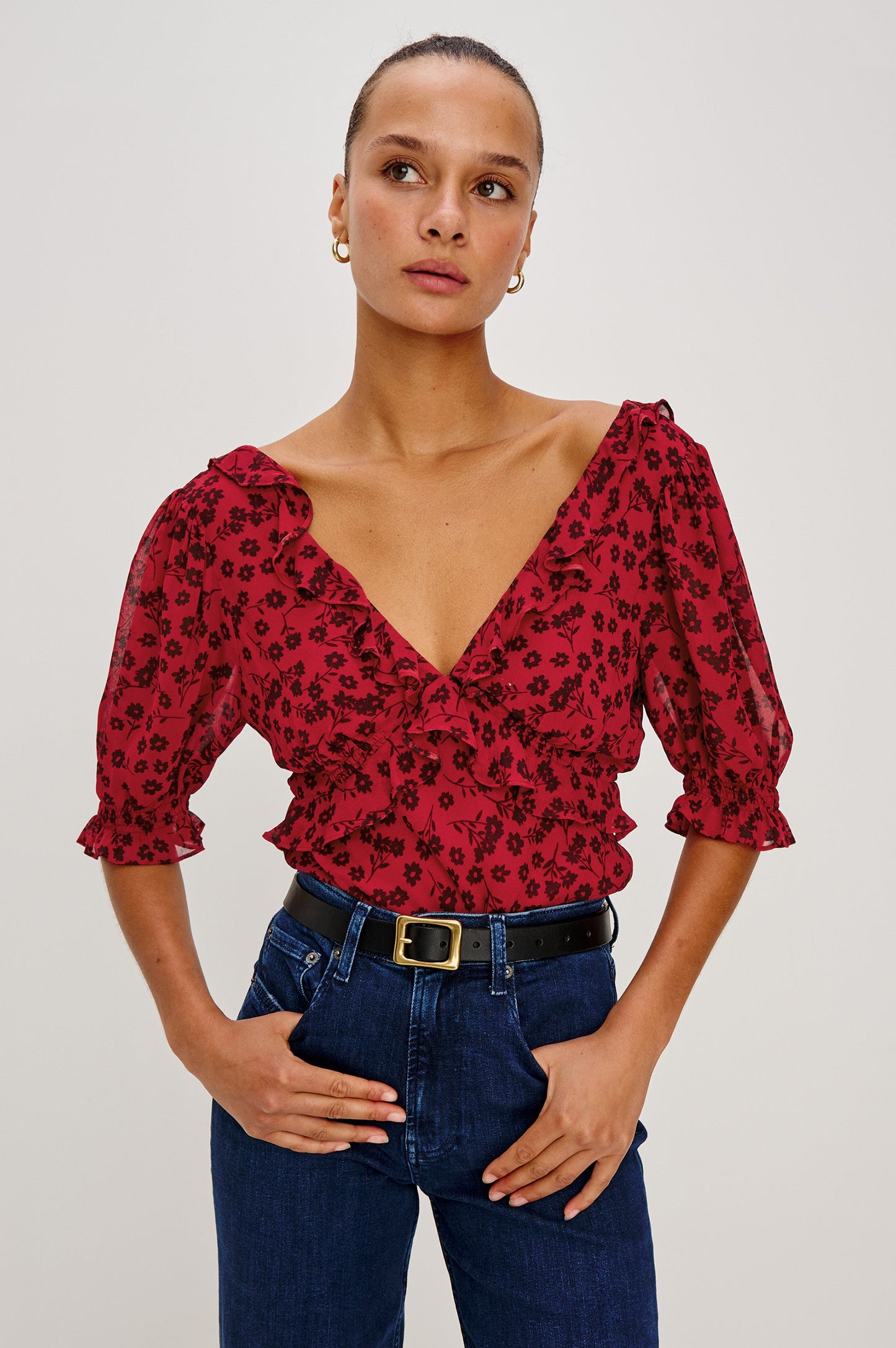 Miramar Top - Carmine Daisies
