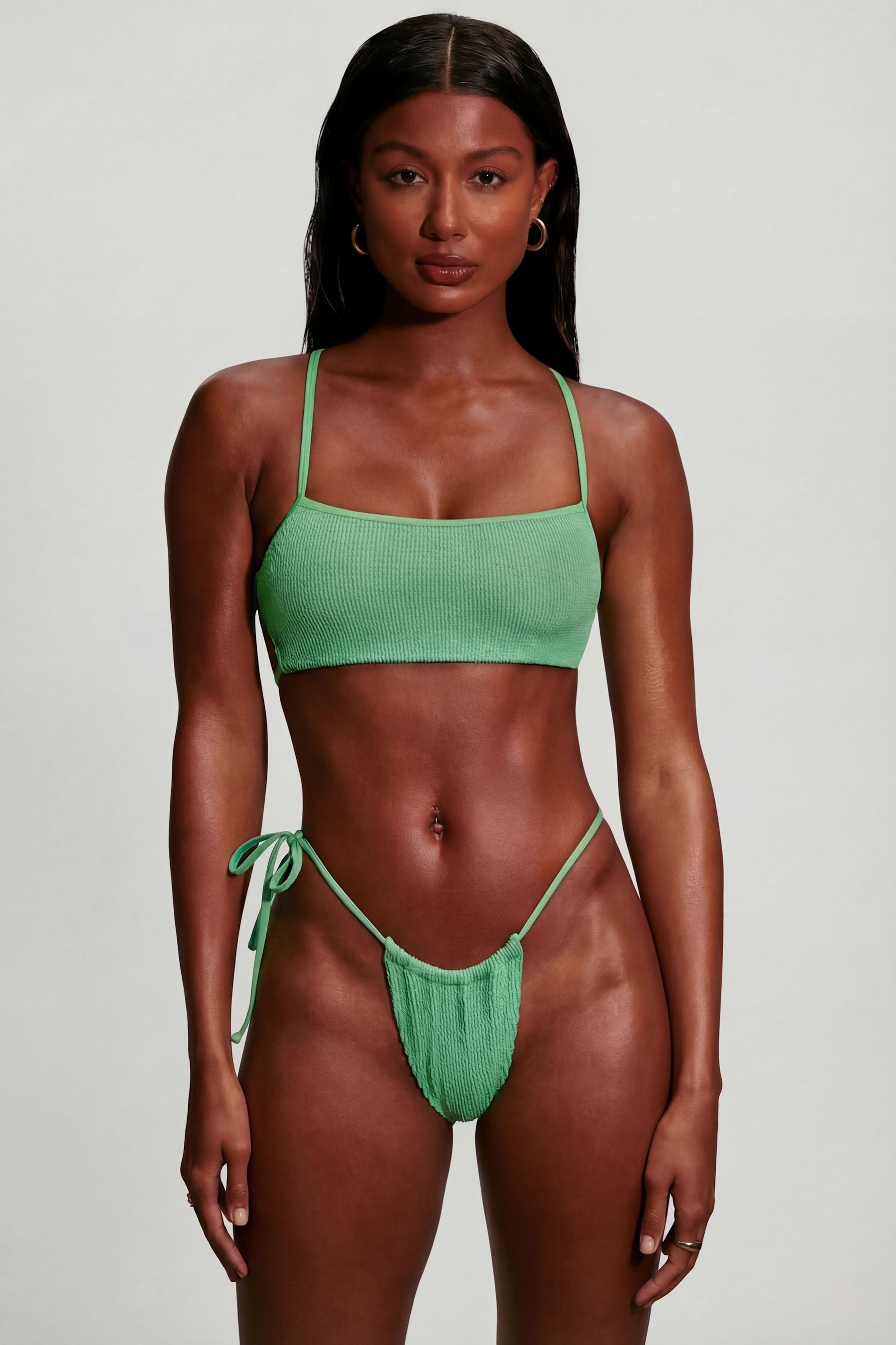 Askılı, V Yakalı, Deniz Köpüğü Yeşili Bikini Üstü