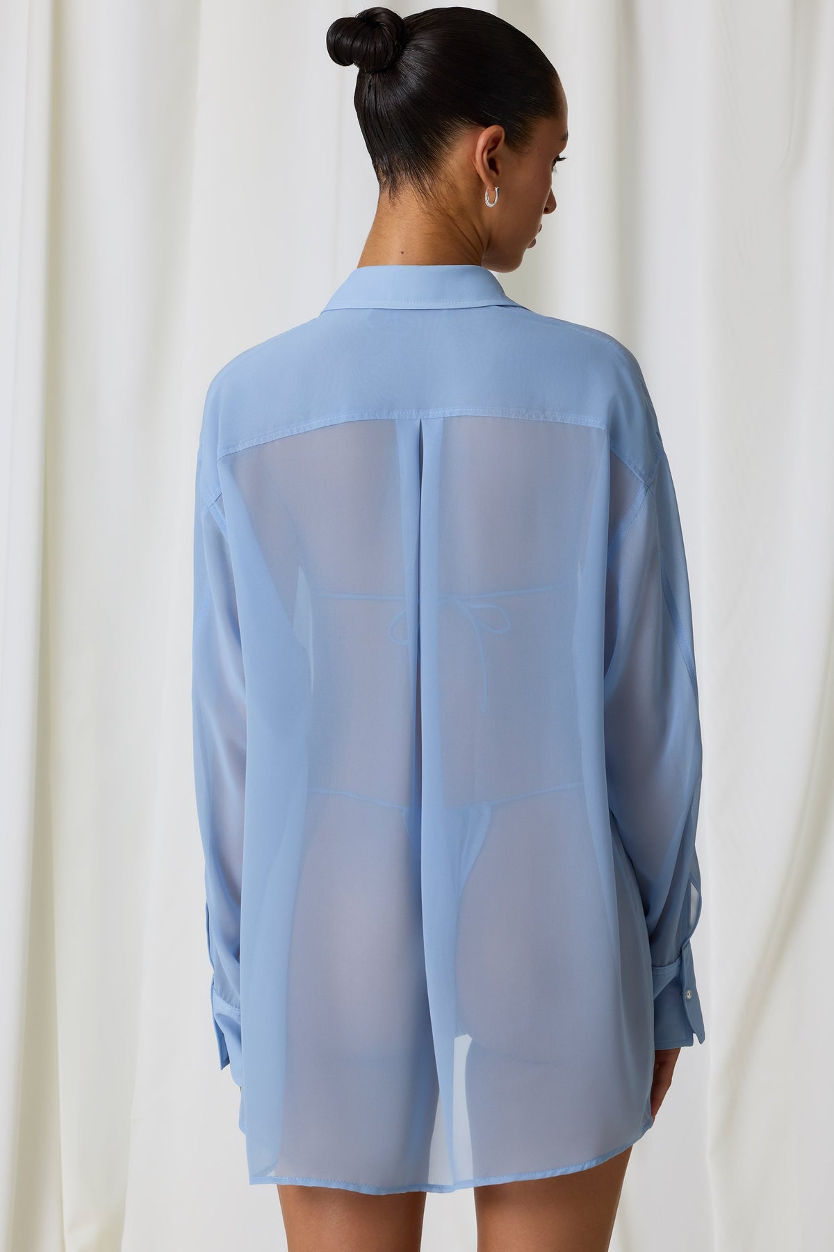 İnci Detaylı, Bol Kesim, Gökyüzü Mavisi Gömlek