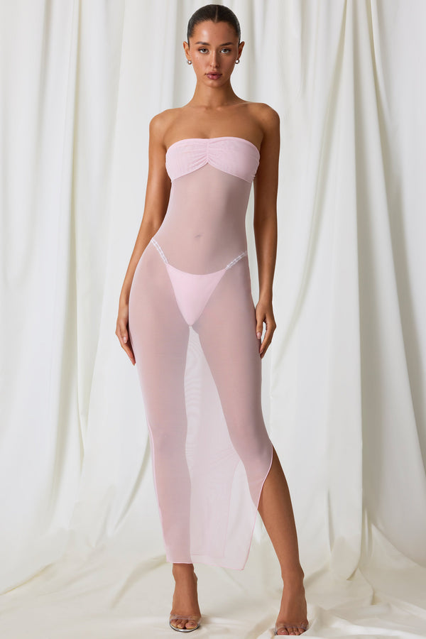 Soft Pembe Dantelli Bandeau Midi Elbise