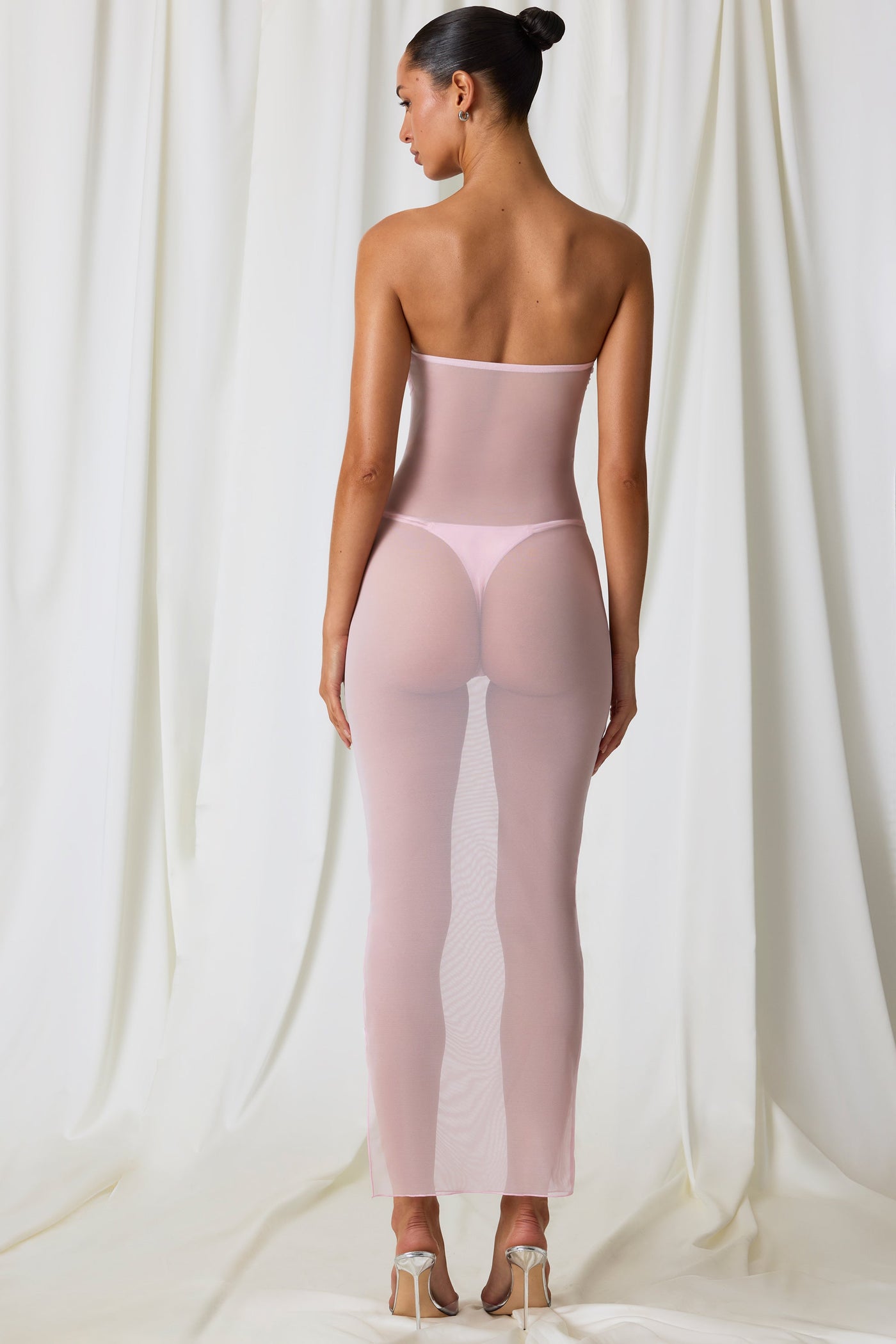 Soft Pembe Dantelli Bandeau Midi Elbise