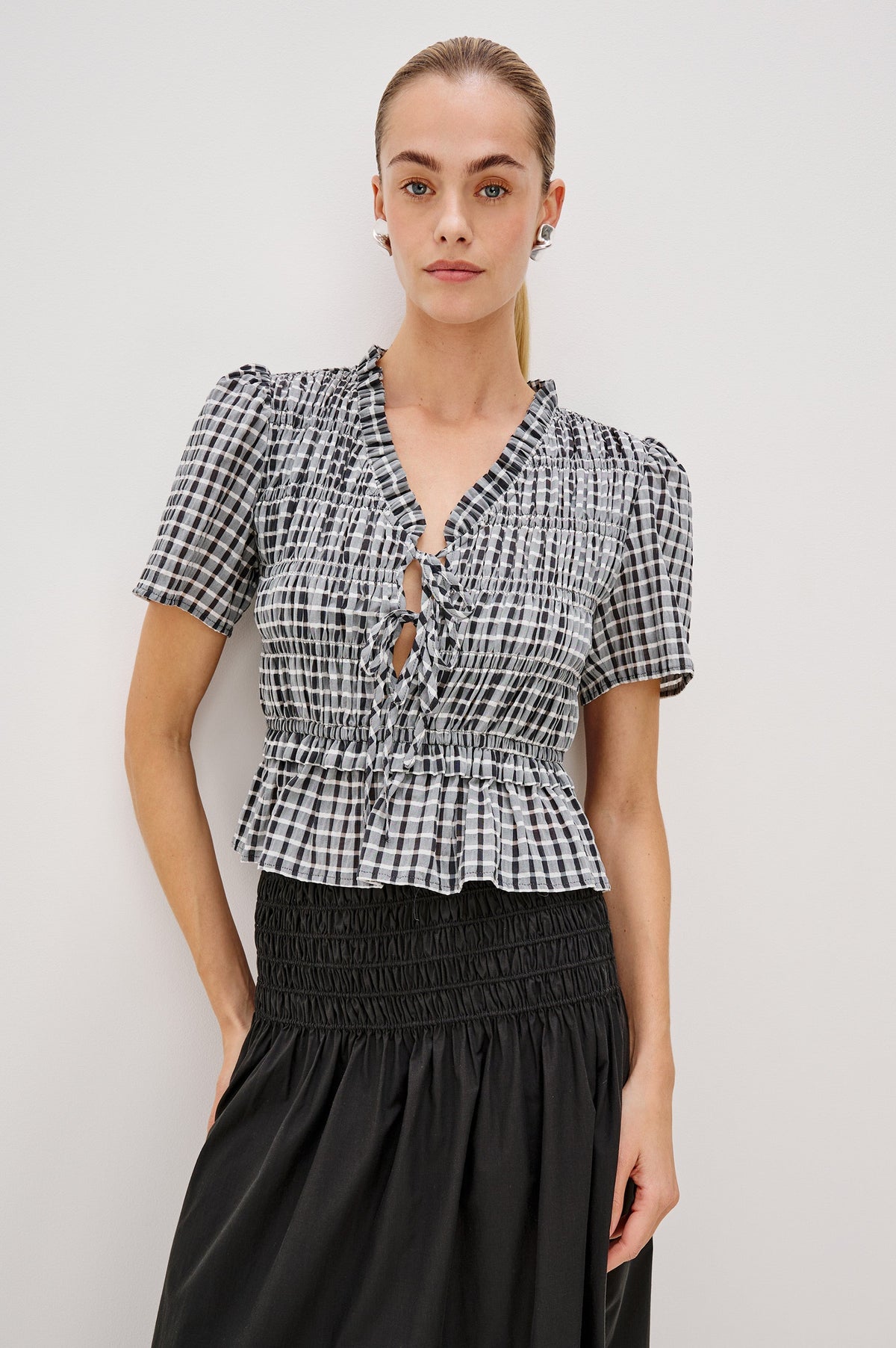 Portıa Top - Kül Seersuker