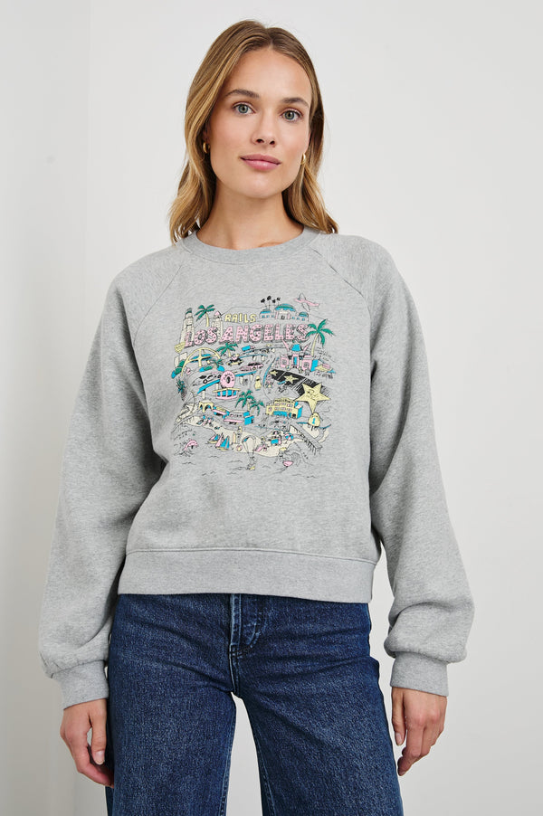 Vıntage Raglan Sweatshırt - Raıls Los Angeles Haritası Gri