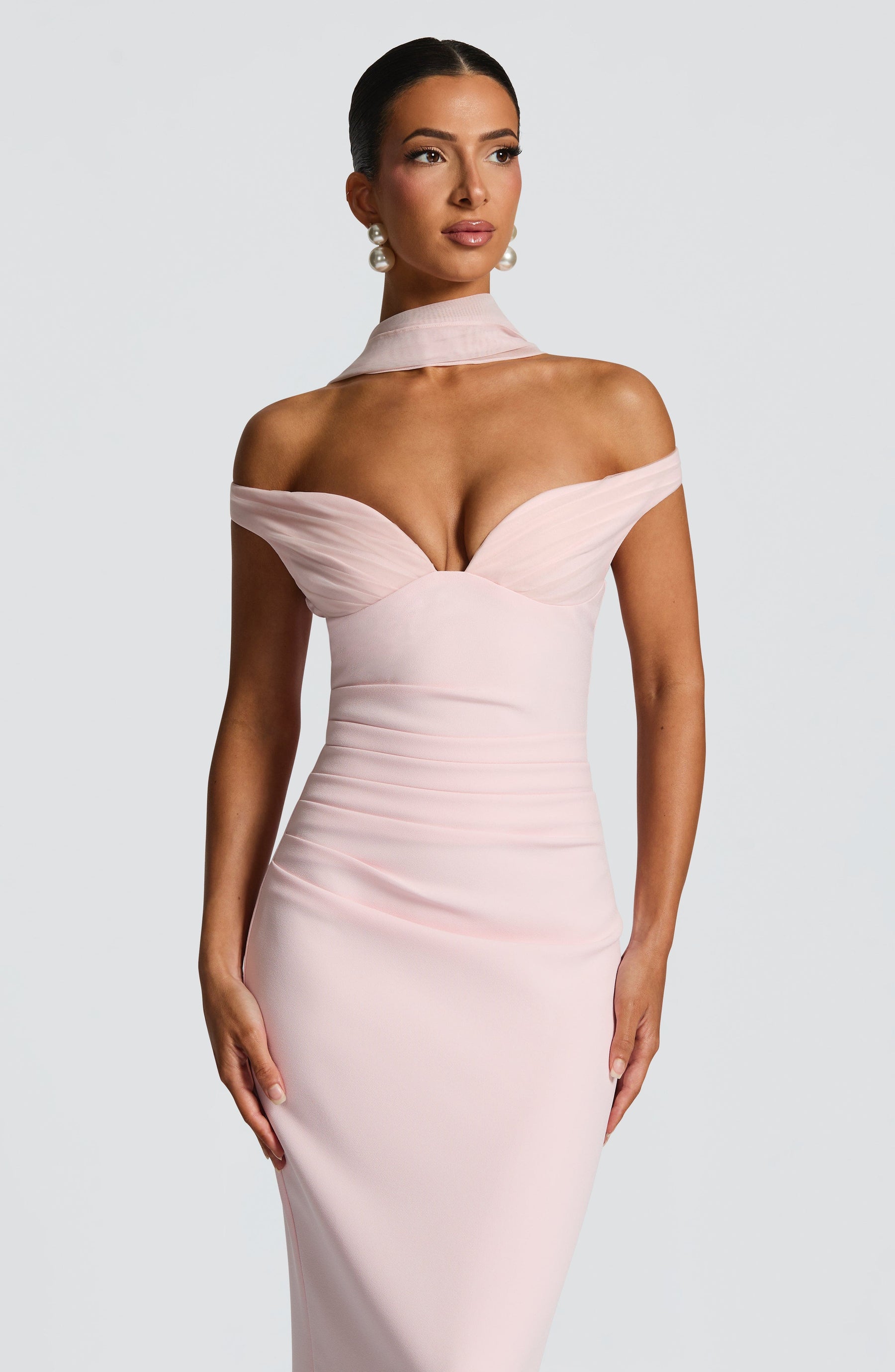 Abigail Maxi Elbise - Pudra Pembesi
