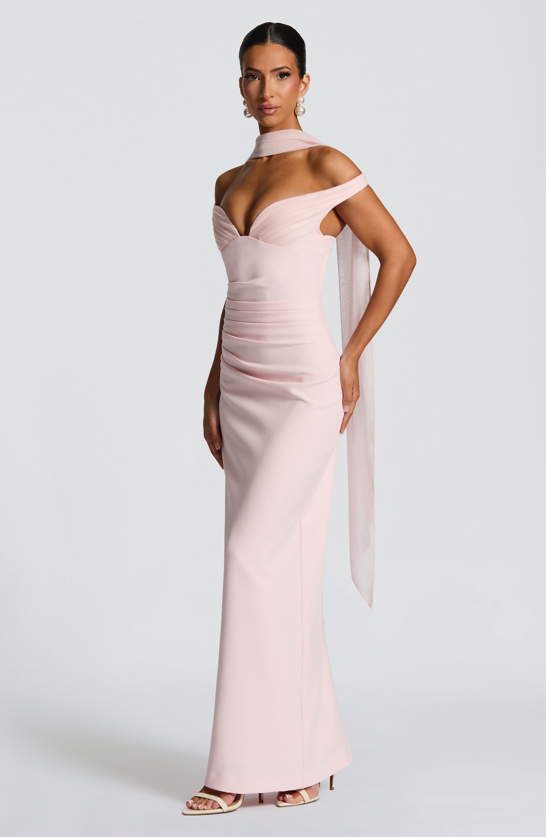 Abigail Maxi Elbise - Pudra Pembesi