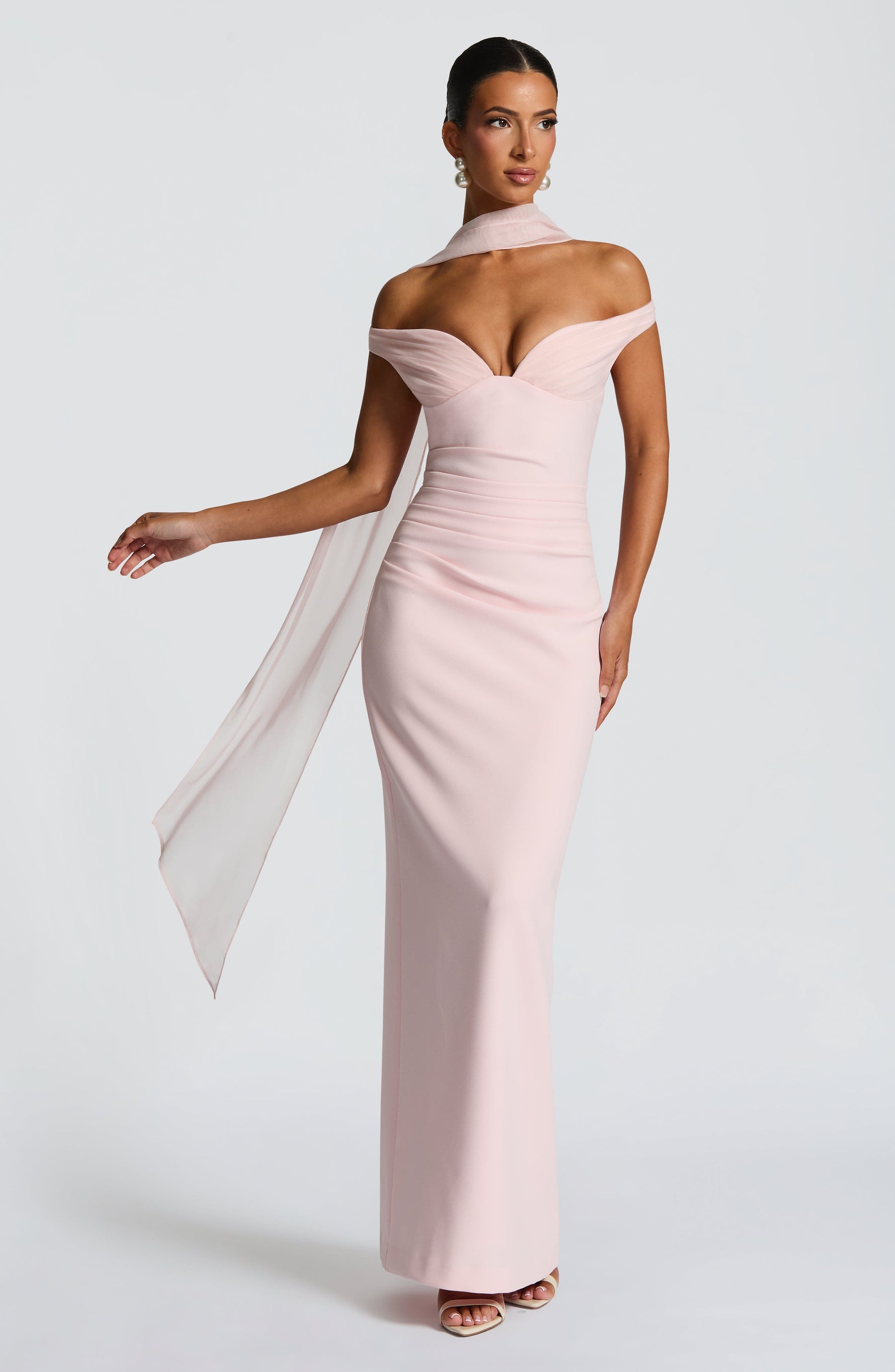 Abigail Maxi Elbise - Pudra Pembesi