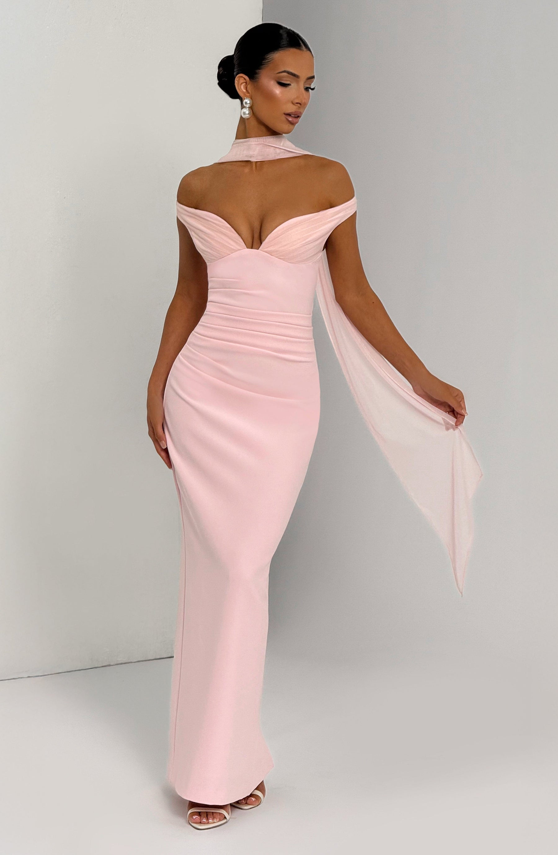 Abigail Maxi Elbise - Pudra Pembesi