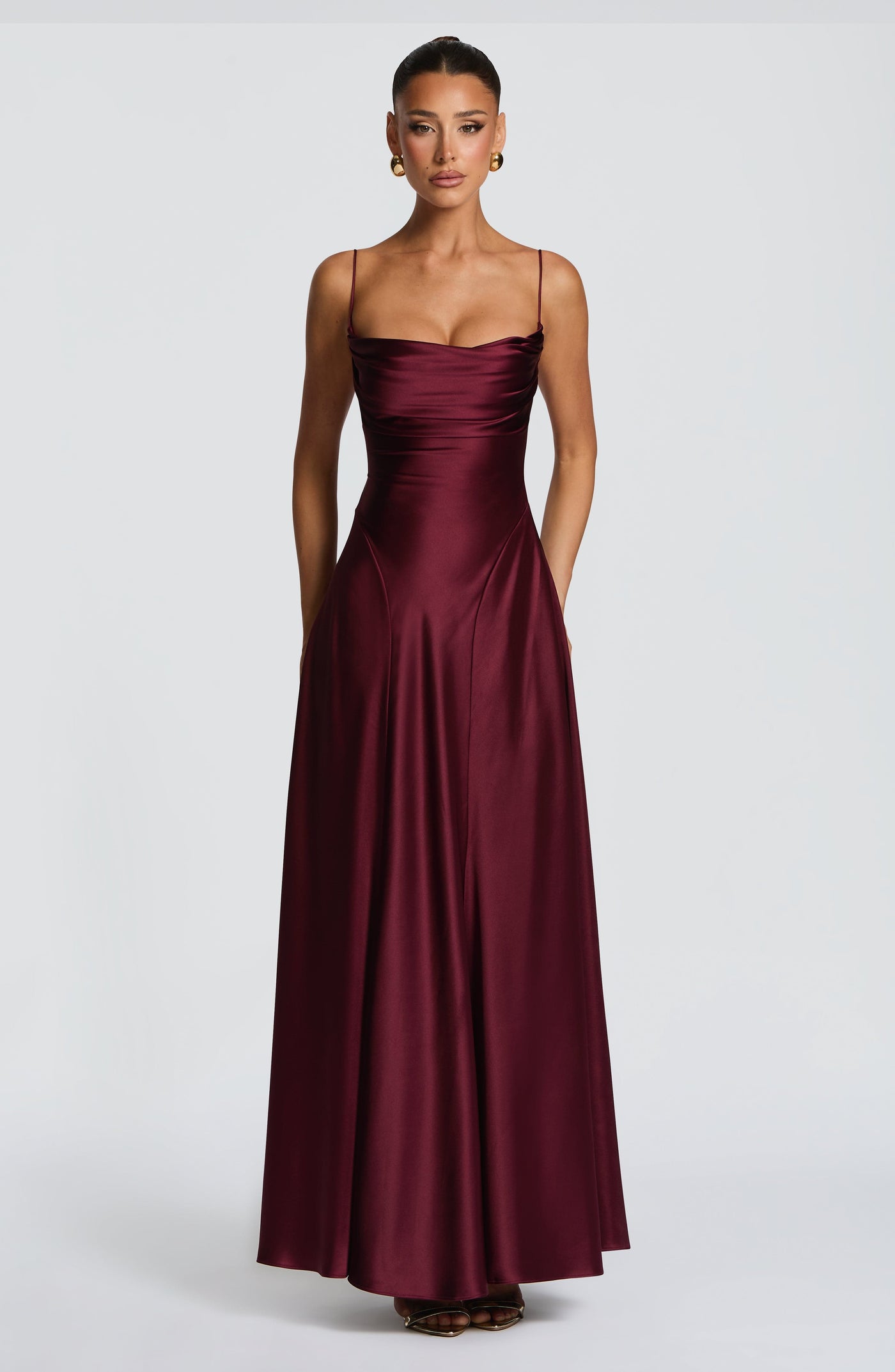 Adelina Maxi Elbise - Kiraz Rengi Lake