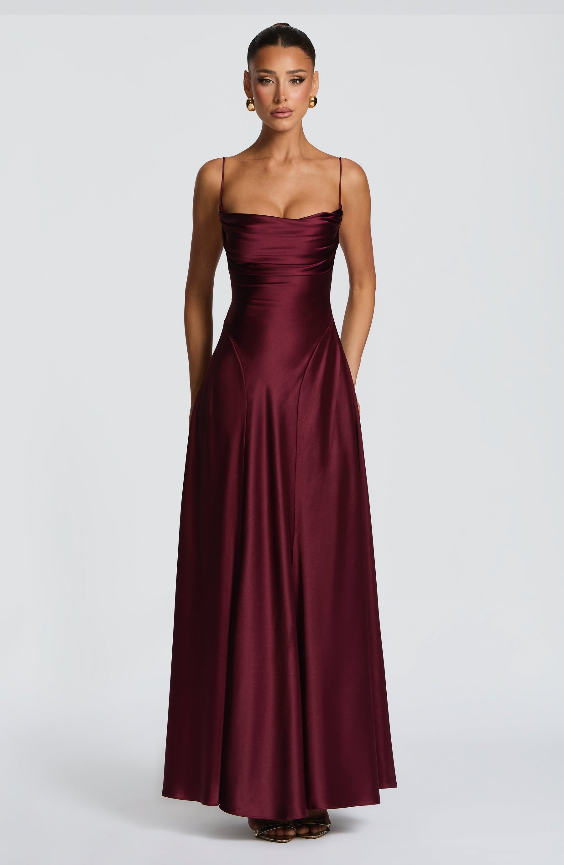 Adelina Maxi Elbise - Kiraz Rengi Lake