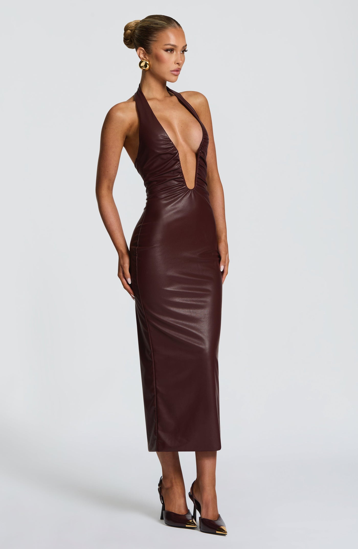 Ainsley Midi Elbise - Bordo