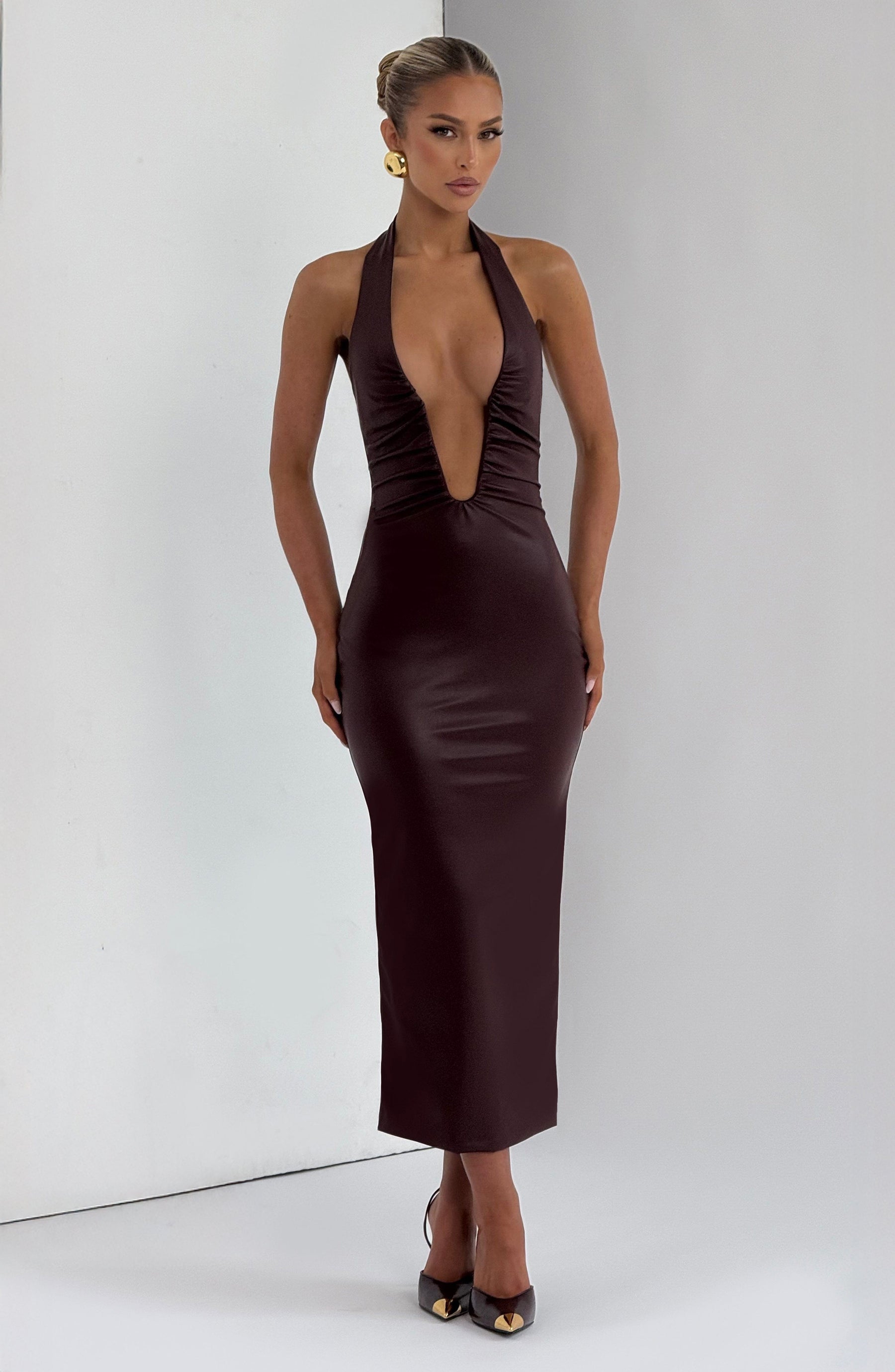 Ainsley Midi Elbise - Bordo