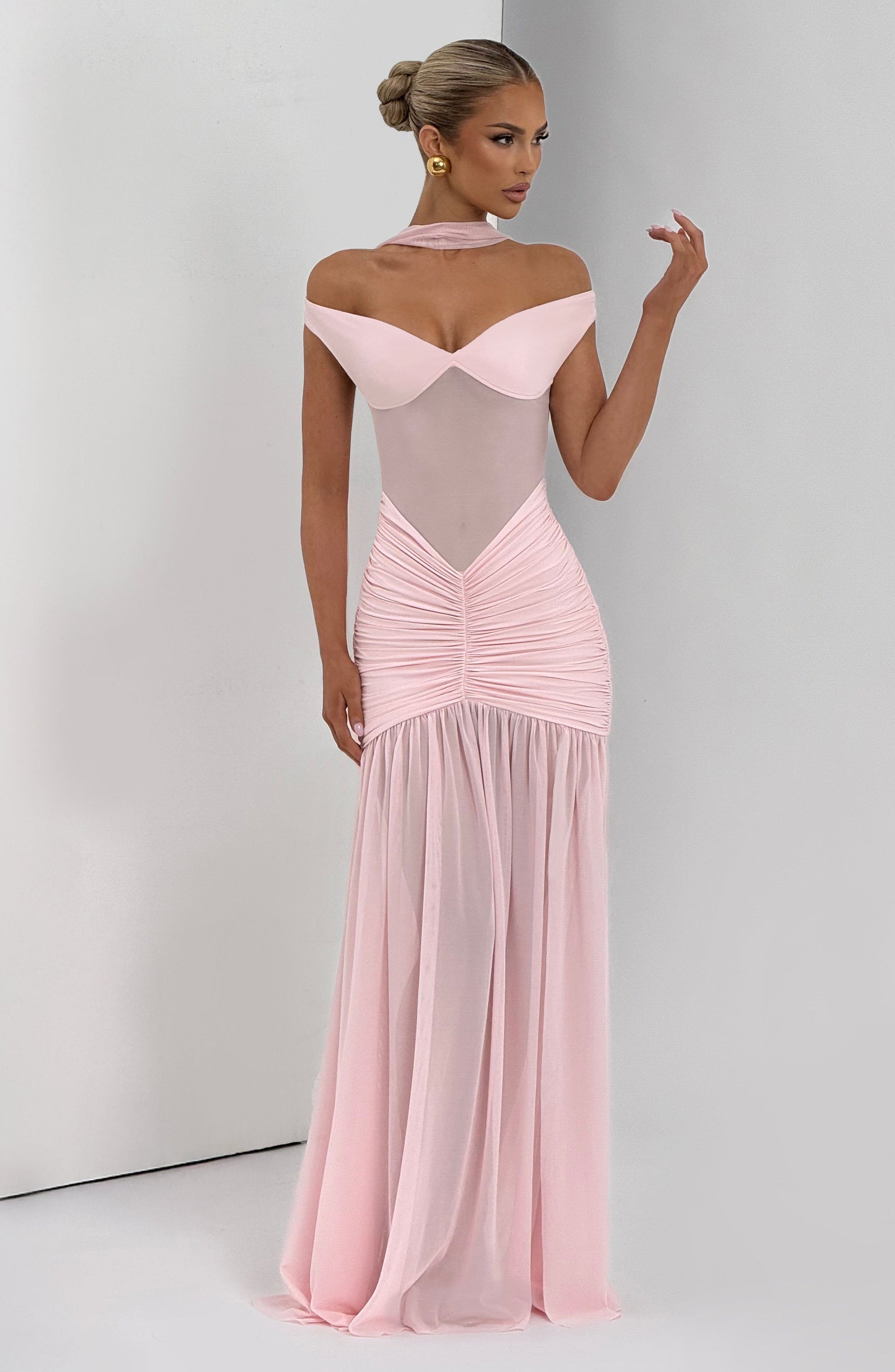 Alaia Maxi Elbise - Pudra Pembesi
