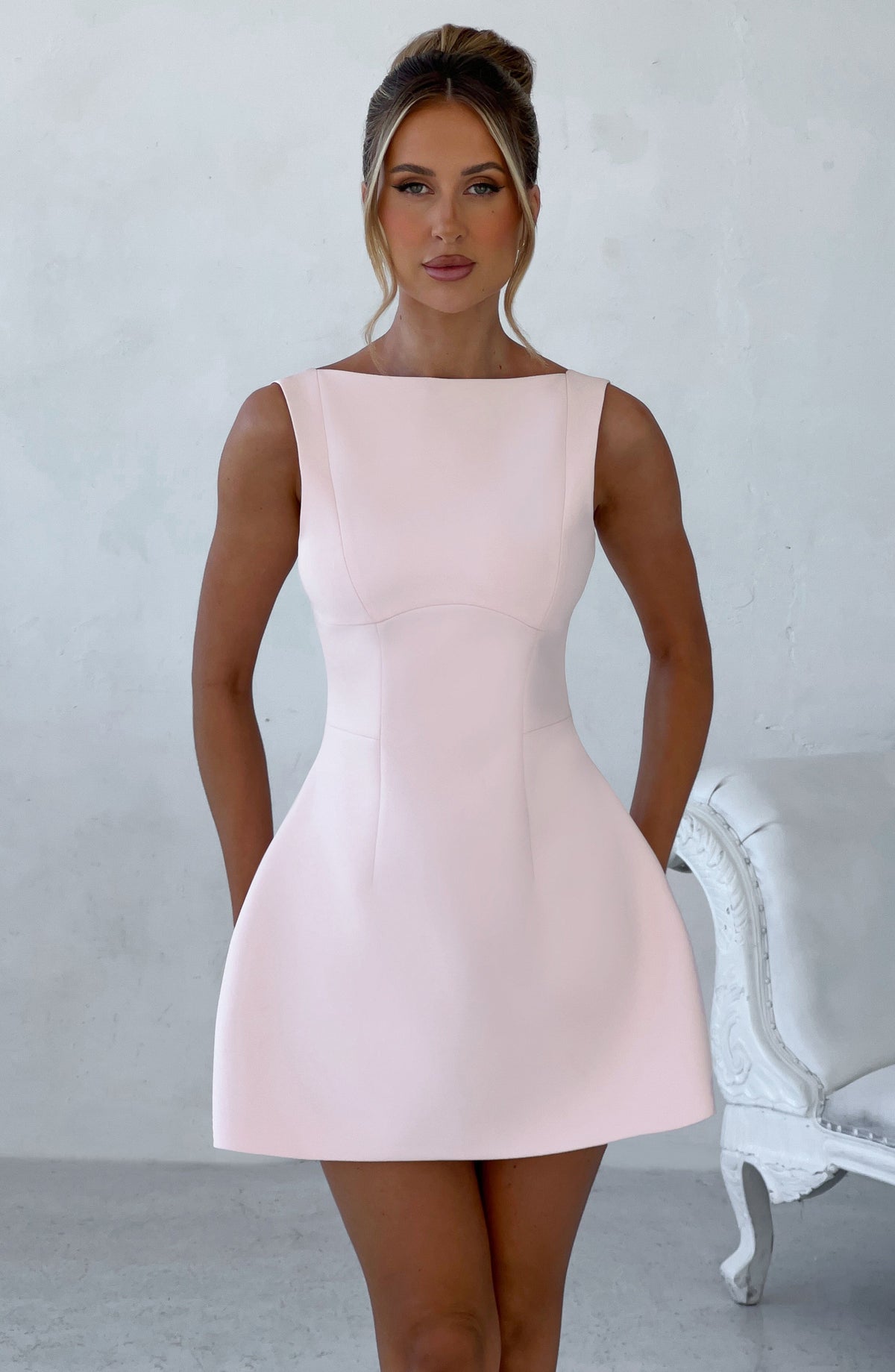 Alana Mini Elbise - Pudra Pembesi