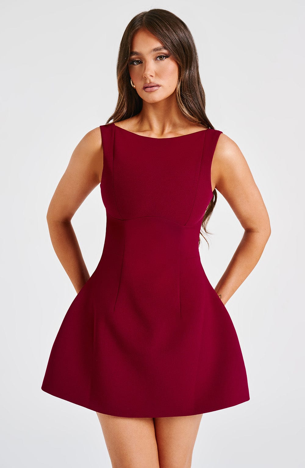 Alana Mini Elbise - Şarap Rengi