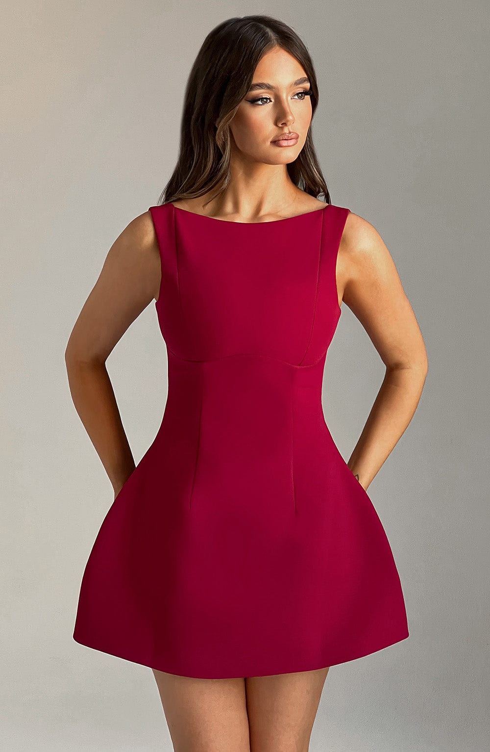 Alana Mini Elbise - Şarap Rengi