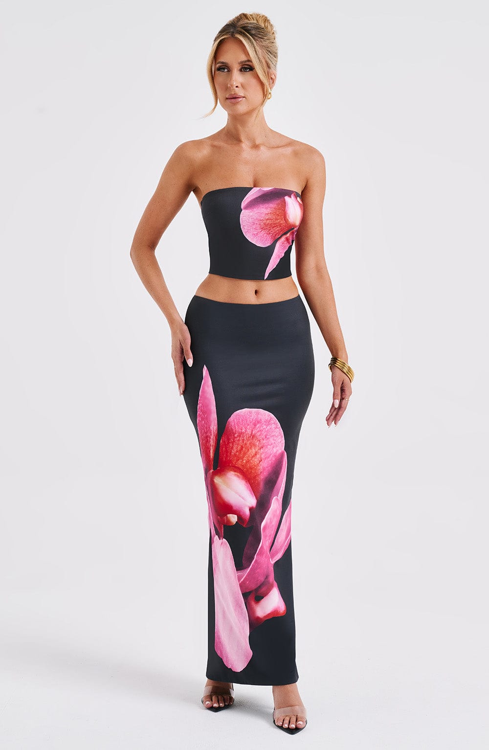 Allegra Maxi Etek - Siyah Çiçek Desenli