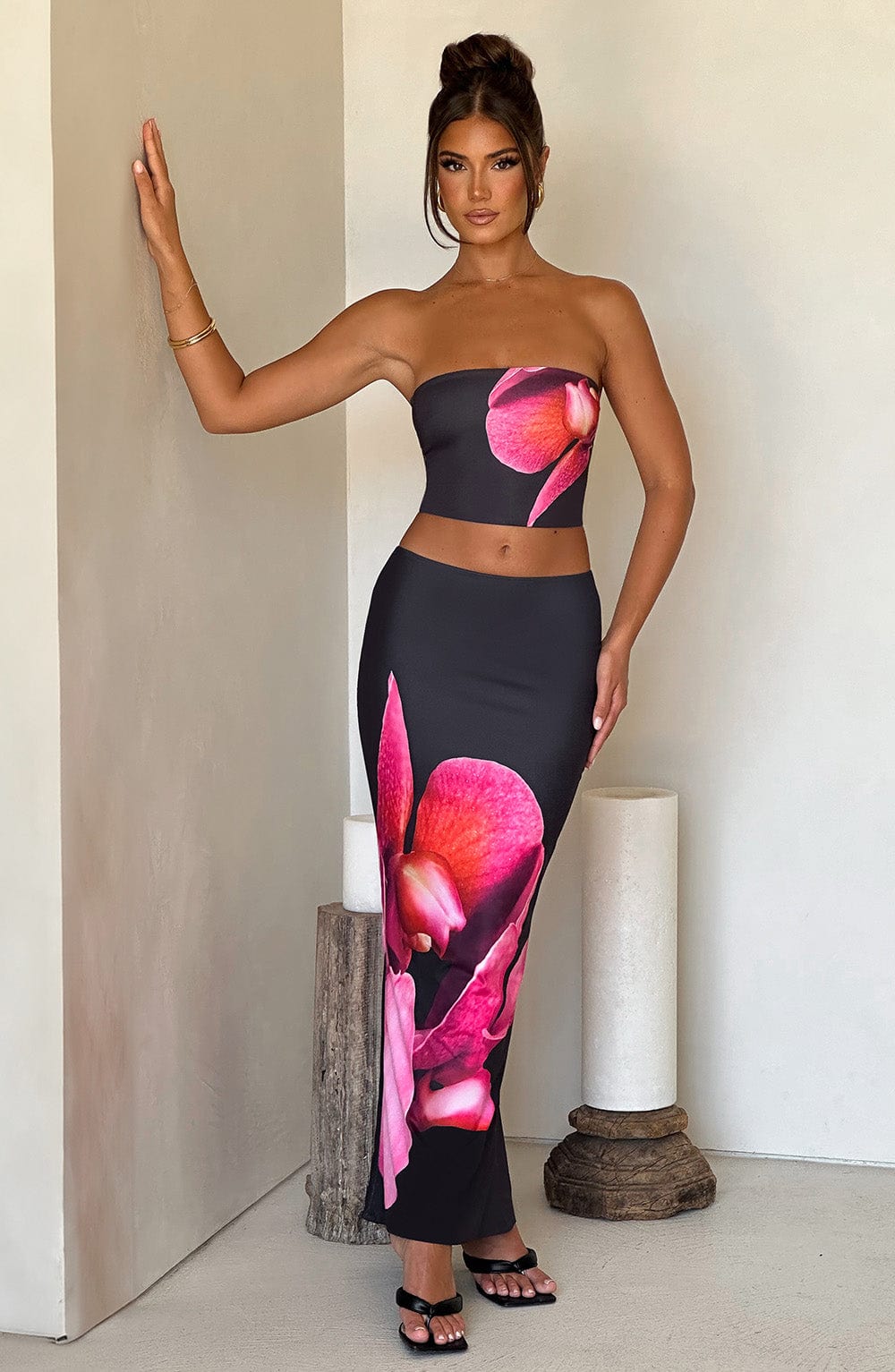 Allegra Maxi Etek - Siyah Çiçek Desenli