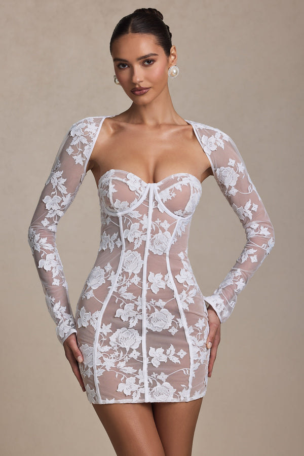 Beyaz Dantel Detaylı Korse Mini Elbise