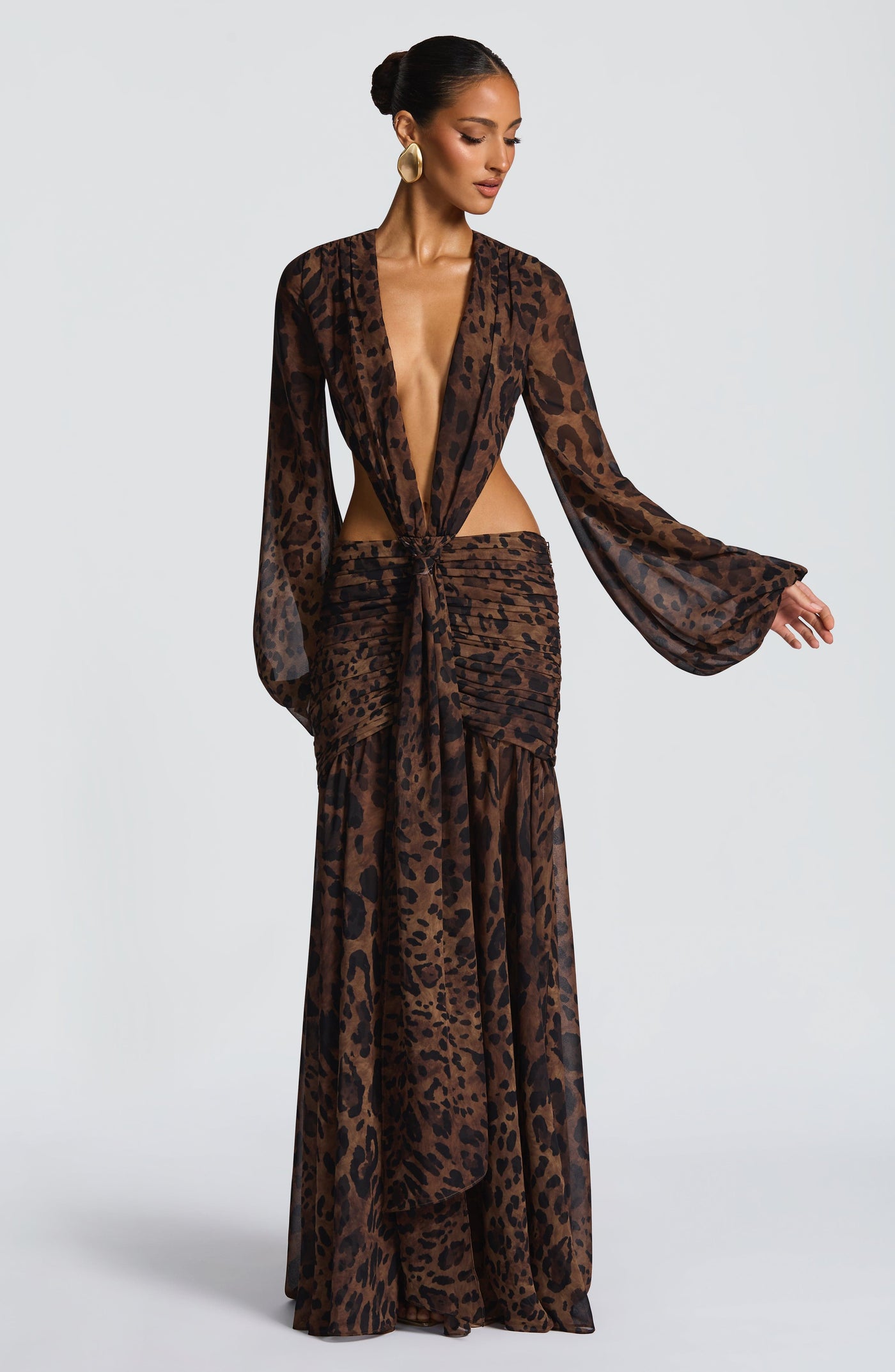 Andrina Maxi Elbise - Leopar Desenli
