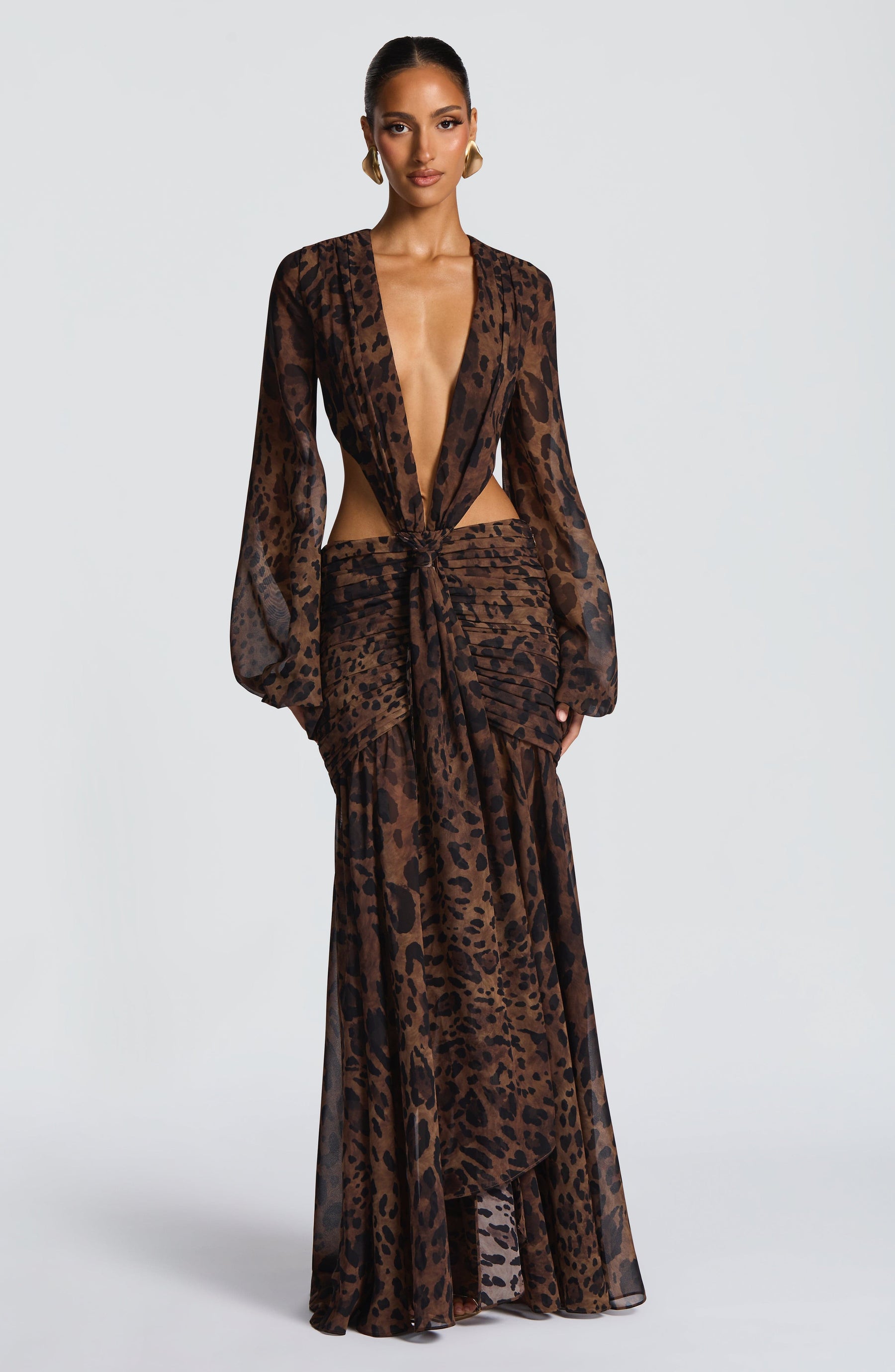 Andrina Maxi Elbise - Leopar Desenli