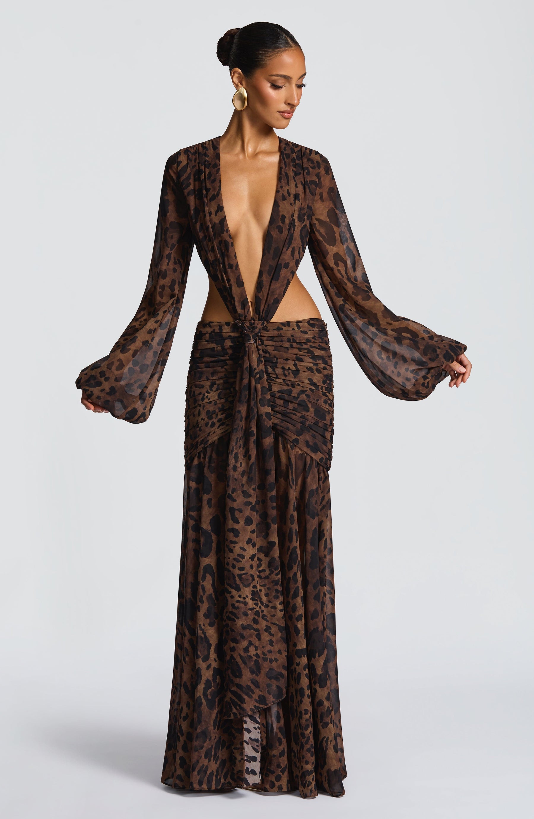Andrina Maxi Elbise - Leopar Desenli