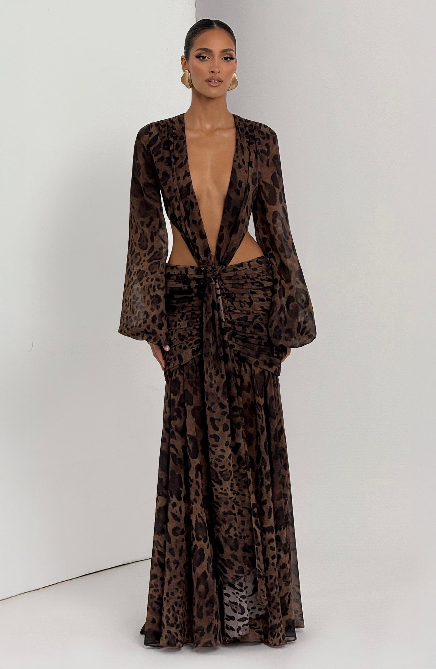 Andrina Maxi Elbise - Leopar Desenli