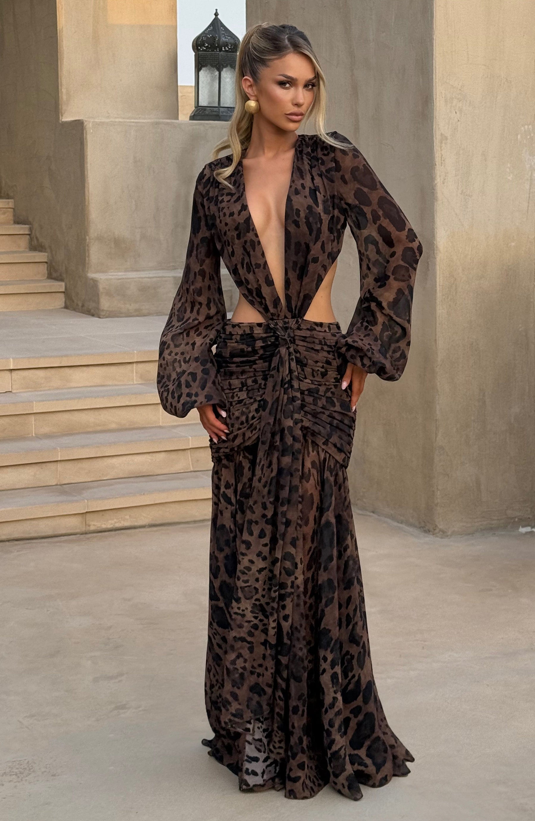 Andrina Maxi Elbise - Leopar Desenli