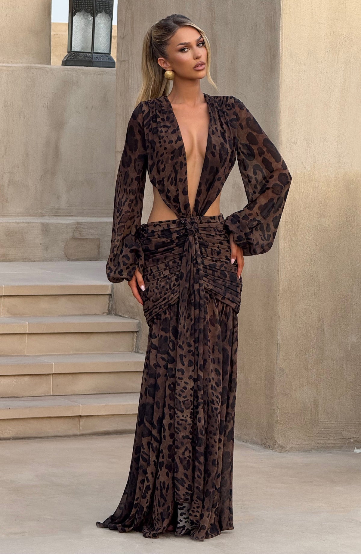 Andrina Maxi Elbise - Leopar Desenli